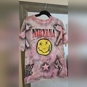 NIRVANA Smiley Face Tie-Dye T-Shirt - Pink and Yellow ONE OF A KIND